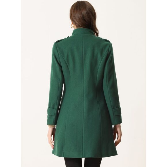 Long Winter Coat Stand Collar Single Breasted Outwear Coats Green - Picture 3 of 6